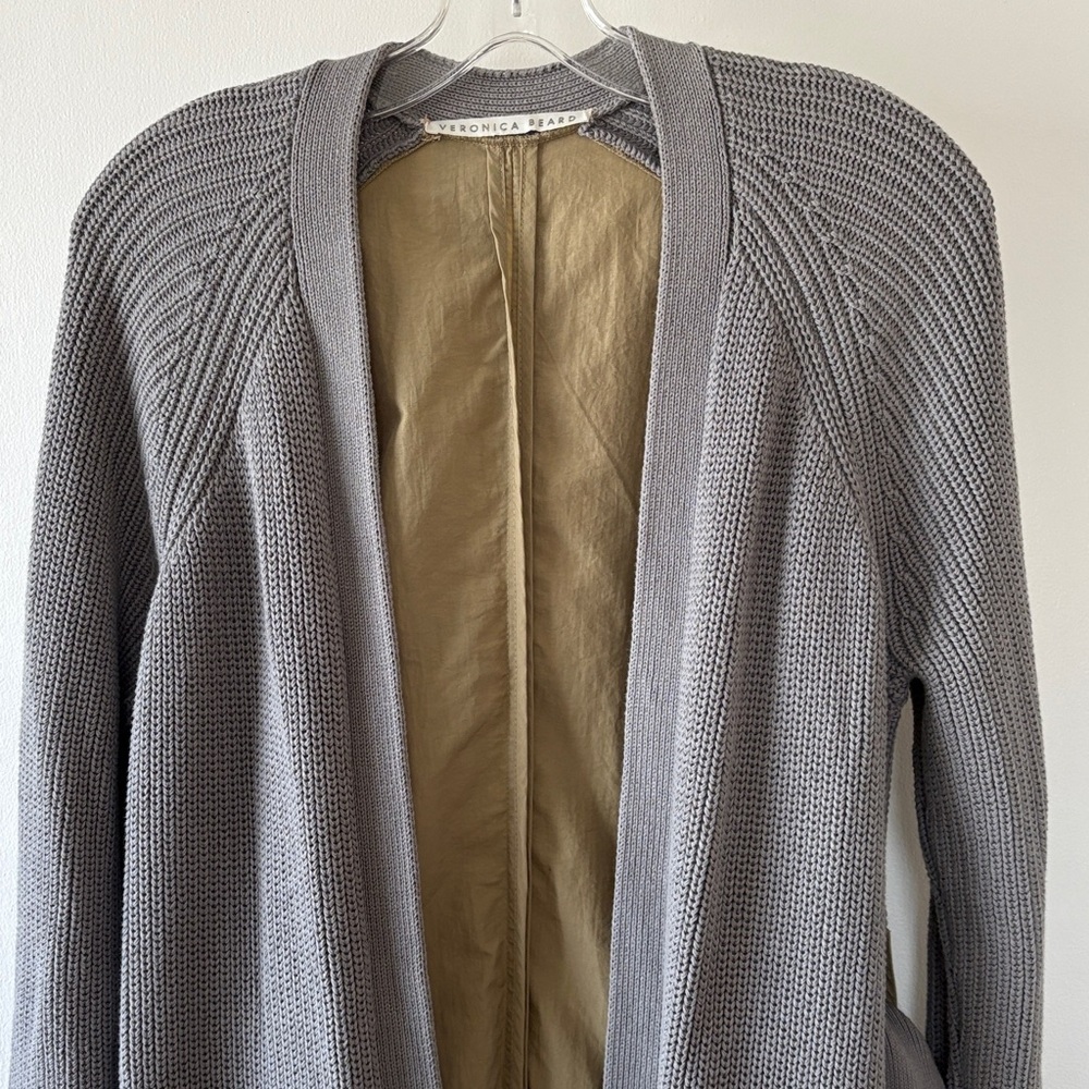 Veronica Beard Pearl Mixed Media Trench Cardigan in Grey Melange S - Picture 7 of 14